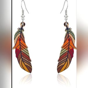 Beautiful Wood Feather Earrings